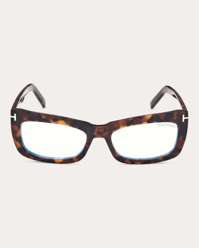 Tom Ford Dark Havana Ft5966 Rectangle Blue Light Glasses Metal In Vintage Havana Eco/t Logo