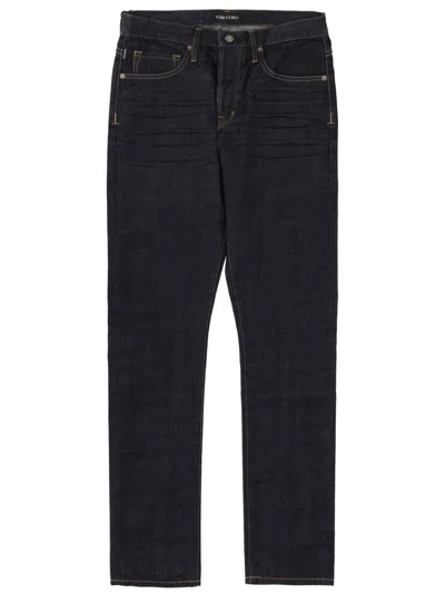 Tom Ford Dark Indigo Moleskin Straight-leg Jeans In Black