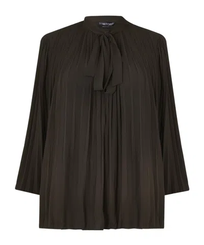 Tom Ford Dark Pleated Blouse In Brown