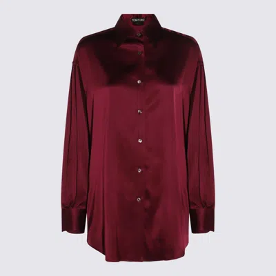 Tom Ford Camicia In Raso Di Seta Stretch Dal Taglio Rilassato In Burgundy