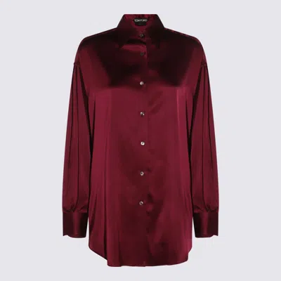 Tom Ford Dark Purple Silk Fit Shirt In Burgundy