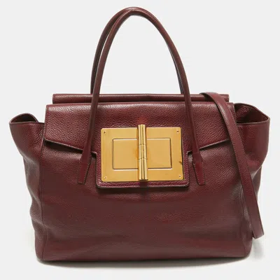 Pre-owned Tom Ford Dark Red Leather Turn-lock Natalia Tote