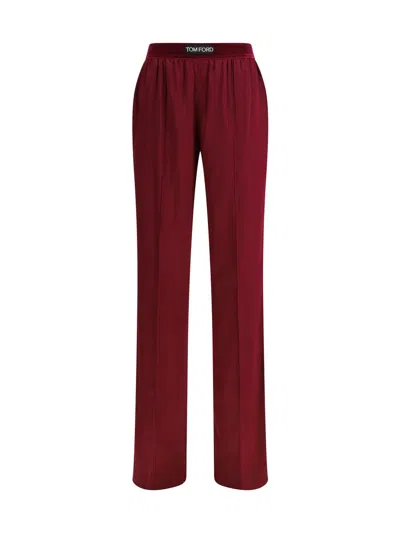 Tom Ford Dark Red Silk Pants In Brown