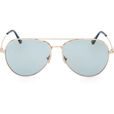 Tom Ford Dashel-02 62mm Oversize Aviator Sunglasses In Shiny Rose Gold/blue Mirror