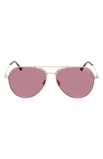 Tom Ford Dashel 62mm Oversize Aviator Sunglasses In Pale Gold/violet