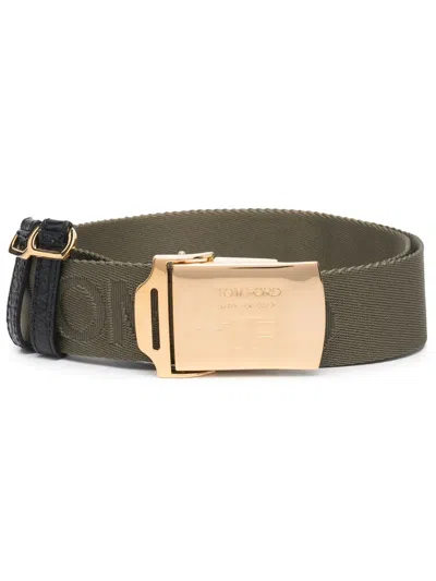 Tom Ford Debossed-logo Buckle Belt In Grey