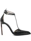 Tom Ford Python Stamped Leather Double Ankle Strap Pumps In Black