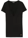 Tom Ford Deep V-neck Black T-shirt With Fitted Silhouette In Black