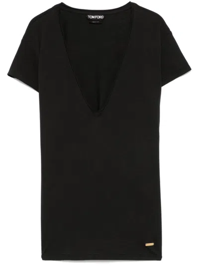Tom Ford Deep V-neck Black T-shirt With Fitted Silhouette