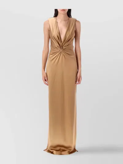 Tom Ford Twist-neck Sleeveless Gown In Brown