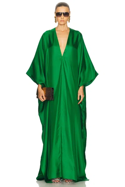 Tom Ford Plunging V-neck Light Silk Twill Maxi Kaftan Dress In Green