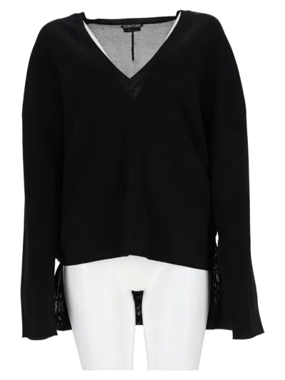 Tom Ford Deep V-neck Black Sweater With High-low Hem