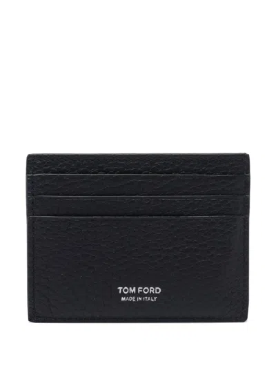 Tom Ford Deer-print Leather Card Holder In Black
