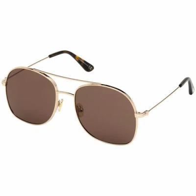 Pre-owned Tom Ford Delilah Women's Sunglasses Shiny Rose Gold Aviator Frame Ft0758 5828e In Brown