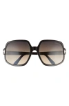 Tom Ford Delphine 60mm Gradient Sunglasses In Shiny Black / Gradient Smoke