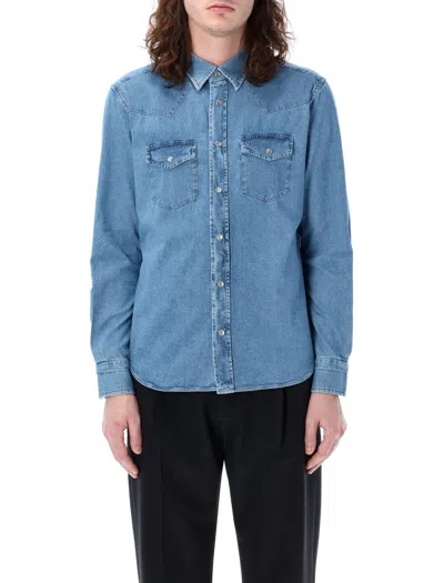 Tom Ford Denim Casual Shirt In Washed Indigo