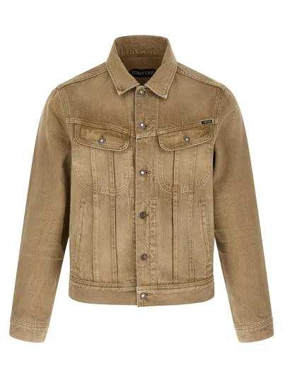 Tom Ford Denim Jacket Puffer Jackets Beige In Multi