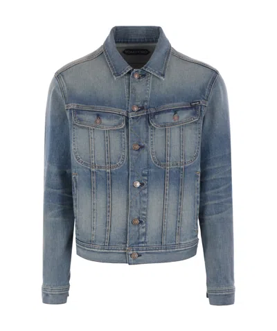 Tom Ford Denim Jacket In Burgundy