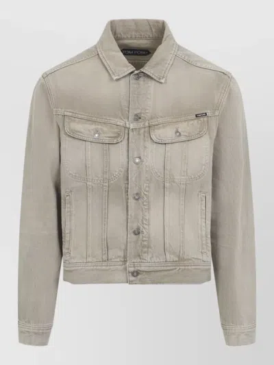 Tom Ford Denim Jacket Long Sleeves Chest Pockets Tabs In Gray