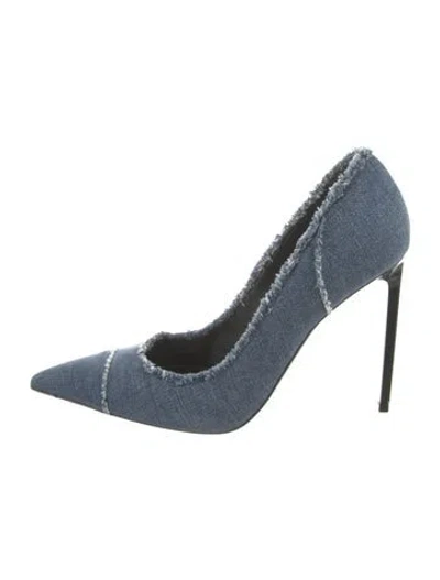 Pre-owned Tom Ford Denim Raw-edge Trim Pumps In Black/blue