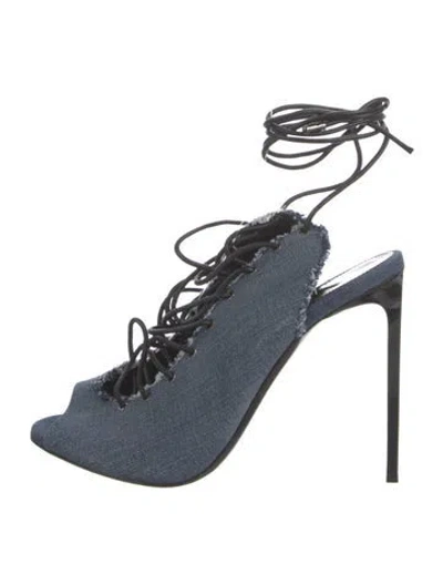Pre-owned Tom Ford Denim Raw-edge Trim Slingback Pumps In Blue