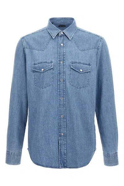 Tom Ford Cotton Denim Shirt In Blue