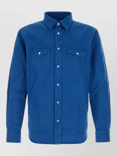 Tom Ford Peach Twill Western-style Press-stud Shirt In Blue