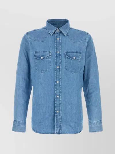 Tom Ford Denim Shirt With Long Sleeves And Chest Pockets In Blue