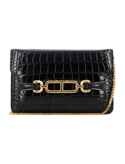 Tom Ford Designer Croc Leather Shoulder Bag For Fashionable Women In Black