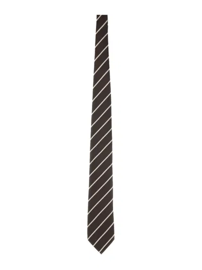 Tom Ford Diagonal Striped Silk Tie With Refined Texture In Brown