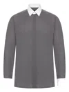 Tom Ford Cotton Shirt With Diamond Print And Contrast White Collar In Gray