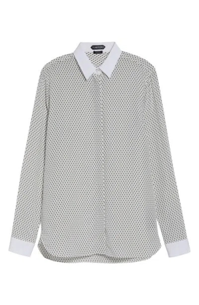 Tom Ford Diamond Print Silk Crepe Button-up Shirt In Gray