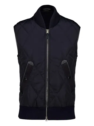 Tom Ford Diamond-quilted Leather-trim Gilet In Black