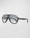 TOM FORD DIMITRY HALF-RIM AVIATOR SUNGLASSES, MATTE BLACK/SHINY DARK RUTHENIUM/GRADIENT BLUE