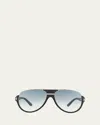 Tom Ford Dimitry Half-rim Aviator Sunglasses, Matte Black/shiny Dark Ruthenium/gradient Blue In Black