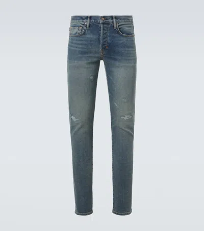 Tom Ford Distressed Straight Jeans In Blue