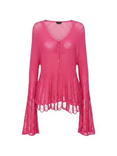 Tom Ford Distressed Tie-fastening Sweater In Pink