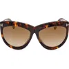 Tom Ford Doris 59mm Shield Sunglasses In Blonde Havana/brown Mirror