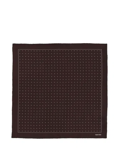 Tom Ford Dotted Border Pocket Square In Brown