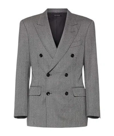 Tom Ford Dyllan Double-breasted Wool-flannel Suit Jacket In Gray