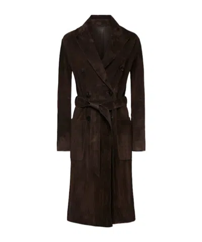 Tom Ford Double Breast Suede Coat In Black
