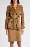 Tom Ford Double Breasted Belted Suede Jacket In Brown