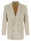 Tom Ford Double-breasted Tailored Blazer Featuring Back Vent In Neutral