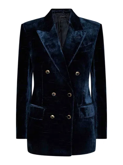 Tom Ford Double-breasted Blazer In Blue