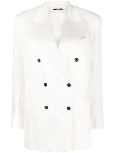 Tom Ford Fluid Double-breasted Satin Blazer In Neutrals