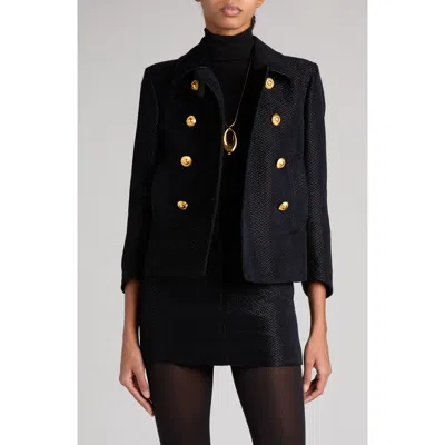 Tom Ford Double Breasted Bouclé Jacket In Combo Black/ Blue