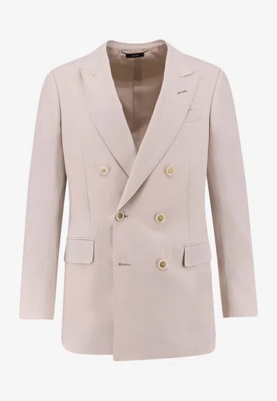 Tom Ford Double-breasted Buttoned Blazer In Neutral