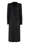 Tom Ford Sequined Wool Blend Crepe Double Breasted Coat In Black