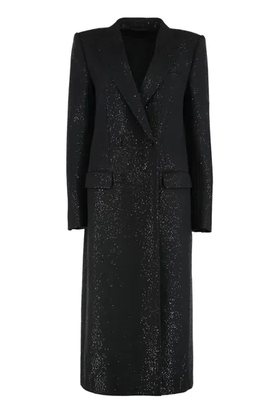 TOM FORD DOUBLE-BREASTED COAT IN CREPE WOOL BLEND WITH SEQUINS