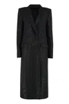 Tom Ford Double-breasted Coat In Crepe Wool Blend With Sequins In Black